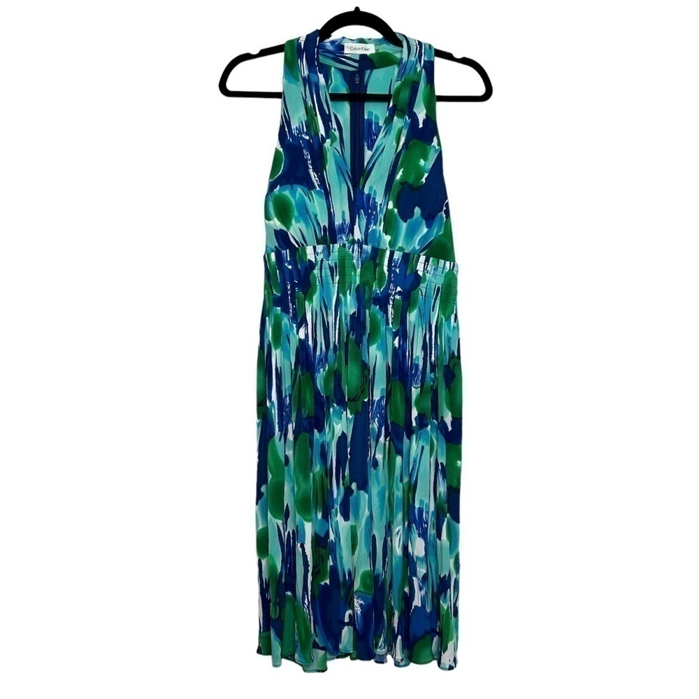 Calvin Klein Multi Colored Watercolor Look Halter Fit and Flare Dress NWT Sz. 10